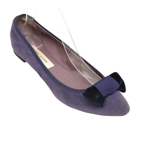 MARC JACOBS Suede Flat Flats Loafer Purple Bow Shoes Fabric Sz 38 - Picture 1 of 11